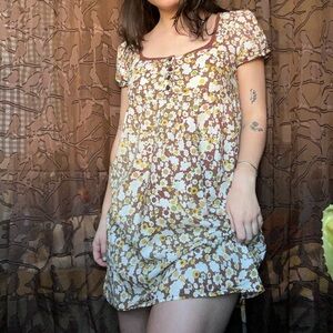Gorgeous Ditsy Floral Babydoll Shift Dress Earth Tones